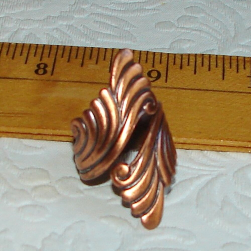 Vintage Solid Copper Wrap-Around RING, Wave/Scroll Design, Sz 7 / Adjustable E98 - Picture 4 of 12
